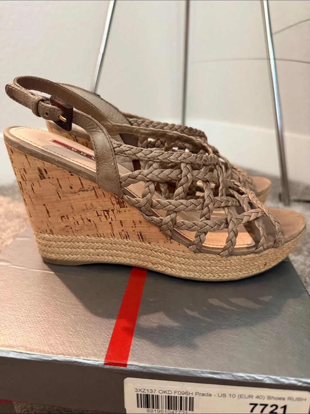 Prada Braided Leather Wedge Espadrille Sandals EU 40 Box & Dust Bag Inc